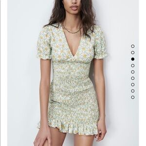 Zara Daisy Print Smocked Dress